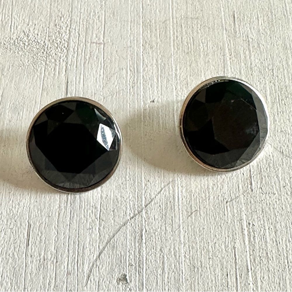 Black and silver tone post earrings